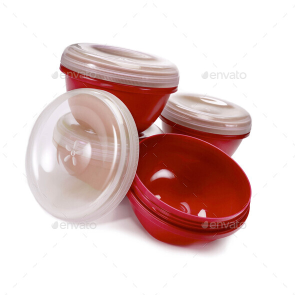 Plastic food storage containers isolated Stock Photo by ozaiachin